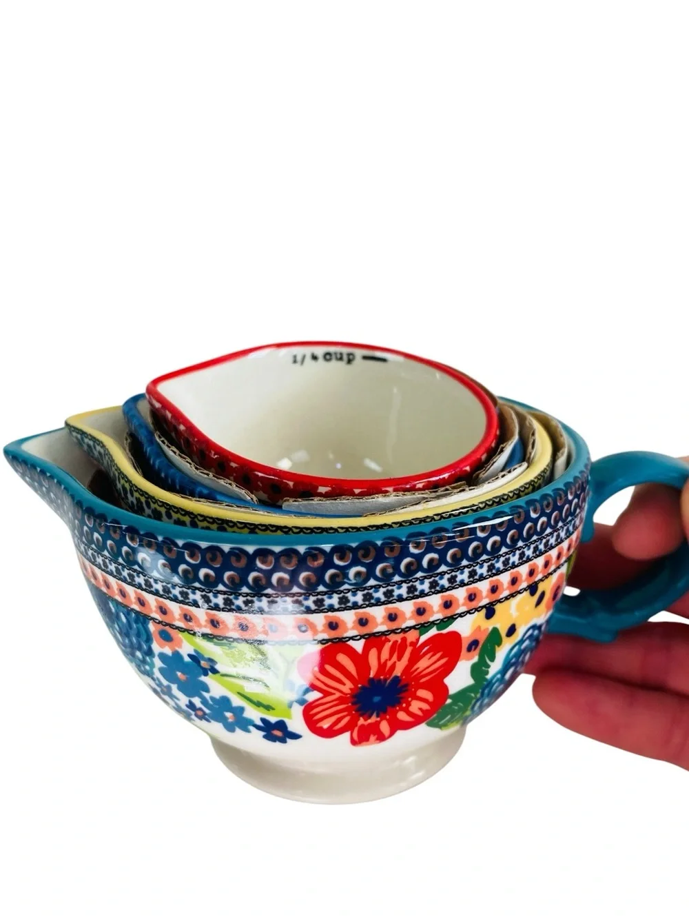 The Pioneer Woman Dazzling Dahlias 4 Piece Nesting Stoneware Measuring Cup Set